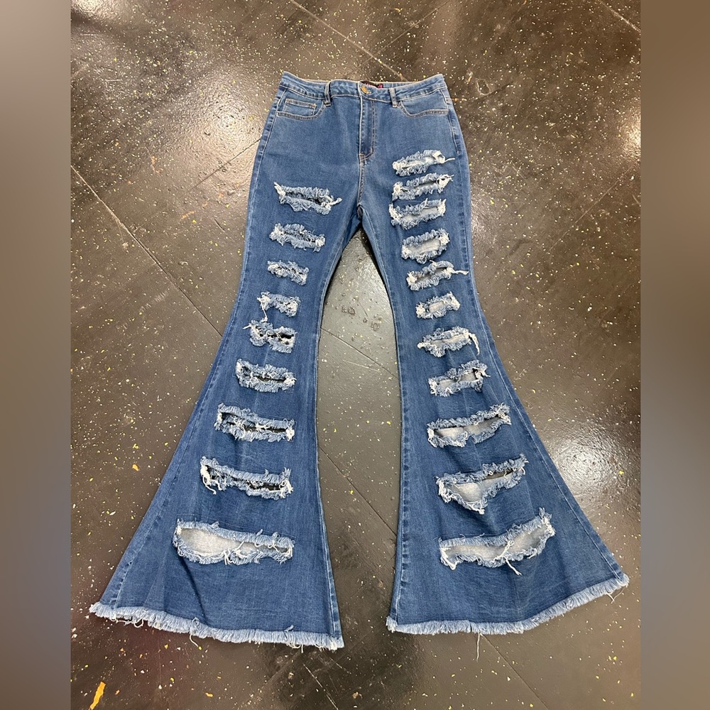 Distressed Blue Flare Jeans